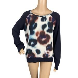 AllSaints Echo Jumper 10 Navy Merino Wool Silk Leopard Print Mixed Media Rare